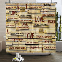 European Wood Board Letters Print Shower Curtain Set R Nostalgic style Bathroom Curtain Non-Slip Bath Mat Rug Toilet Cover