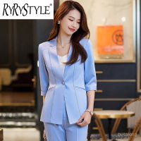 RYRYSTYLE 2023ใหม่กางเกงสูทมืออาชีพแขนยาวปานกลางสำหรับผู้หญิงเสื้อสูท9721สำหรับสัมภาษณ์