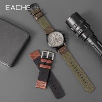 EACHE Tali Jam Tangan Kulit Asli Nilon Kualitas Tinggi Tali Jam Tangan Olahraga Korea Gesper Hitam 18Mm 20Mm 22Mm