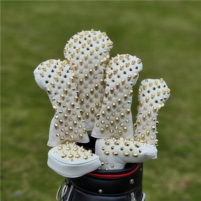 ▲▩ Golf club cover gold skull rivets PU leather For Driver Fairway 1 3 5 Hybrids Golf Head Covers Magnetic Closure Personalized