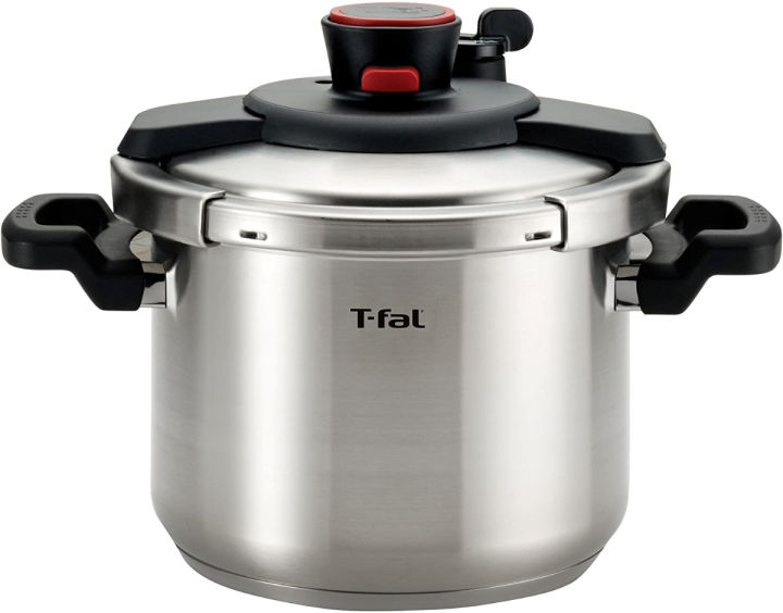 t-fal-p45007-clipso-stainless-steel-dishwasher-safe-ptfe-pfoa-and-cadmium-free-12-psi-pressure-cooker-cookware-6-3-quart-silver