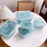 5pcs Kitchen Container Refrigerator Food Storage Box Drain Basket Crisper Organizer Square Sealed Fresh Fruit Vegetable Storage