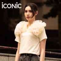 iCONiC CREAM BLESS T-SHIRT #4649 เสื้อยืดสีครีม ตกแต่ง ระบายไหล่ ฟูฟ่องสวยงาม ด้วยผ้า กลิตเตอร์ ระยิบระยับ วิบวับและ ผ้าทูลล์ บางเบา  เสื้อผ้าผู้หญิง