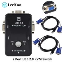 USB 2.0 KVM Switch Switcher 1920*1440 VGA SVGA Switch Splitter Box 2 Port with Two Cables for Keyboard Mouse Monitor Computer Cables