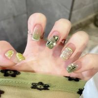 [COD] Net red fresh lemon wearing nails three-dimensional green flashing diamond love manicure patch broken French false nail stickers