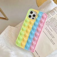 Love Heart Push Bubble Case For Iphone 12 Pro Max 11 12 Mini 7 8 6 Stress Reliever Toys Popits Silicone Phone Case Cover