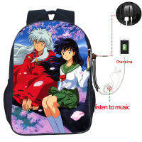 Inuyasha ชาร์จ USB กระเป๋าเป้สะพายหลัง Higurashi Kagome ผู้ชายผู้หญิงชายหญิงเป้วัยรุ่นกระเป๋านักเรียน