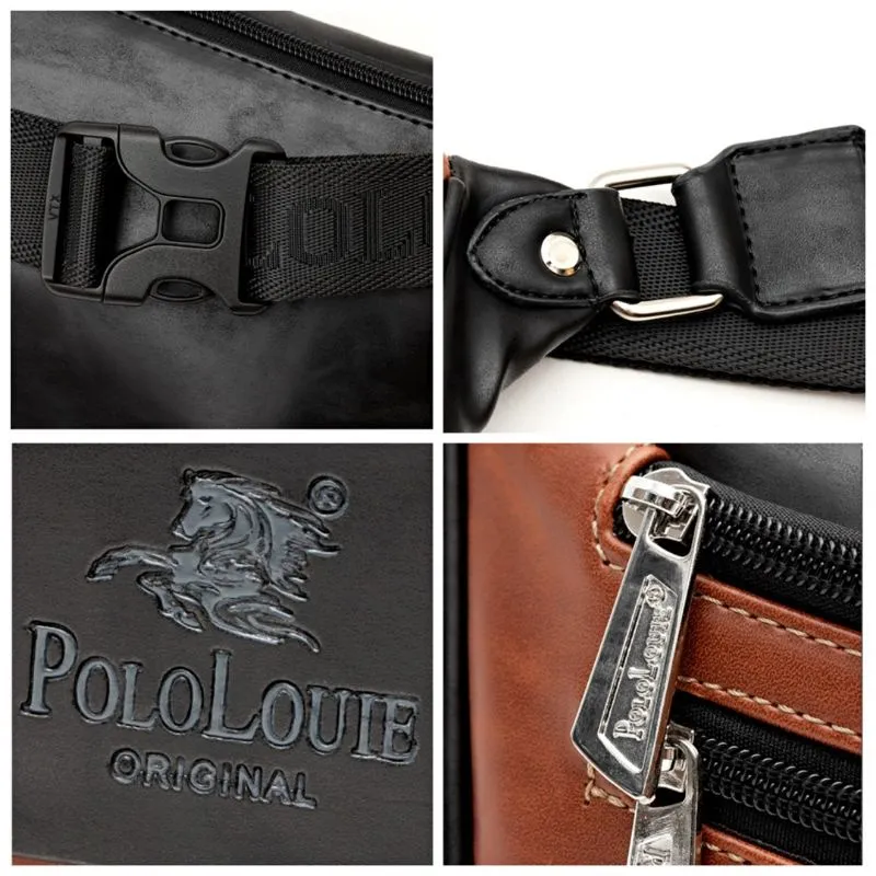 Original Polo Louie Men Smooth Leather Waist Bag New Style Zipper Crossbody  Bag Chest Bag