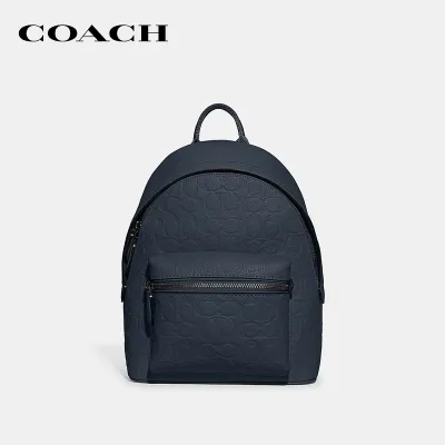 COACH กระเป๋าเป้ผู้ชายรุ่น Charter Backpack 24 In Signature Leather สีฟ้า CH762 DEN