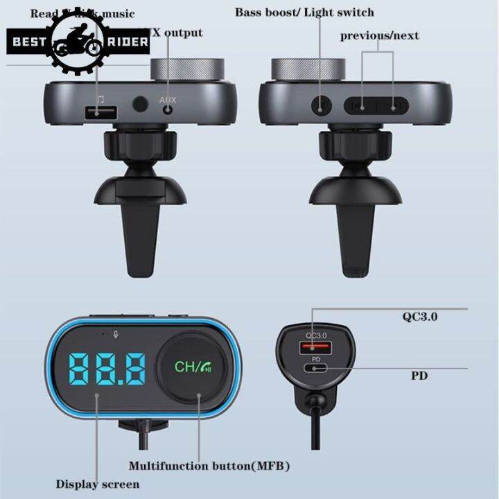 เครื่องส่งสัญญาณ-fm-แบบไร้สายสำหรับรถยนต์-usb-qc3-0เครื่องเล่น-mp3ระบบ-pd-ชาร์จเร็วชุดแฮนด์ฟรีอะแดปเตอร์ช่องรับสัญญาณเสียงวิทยุ