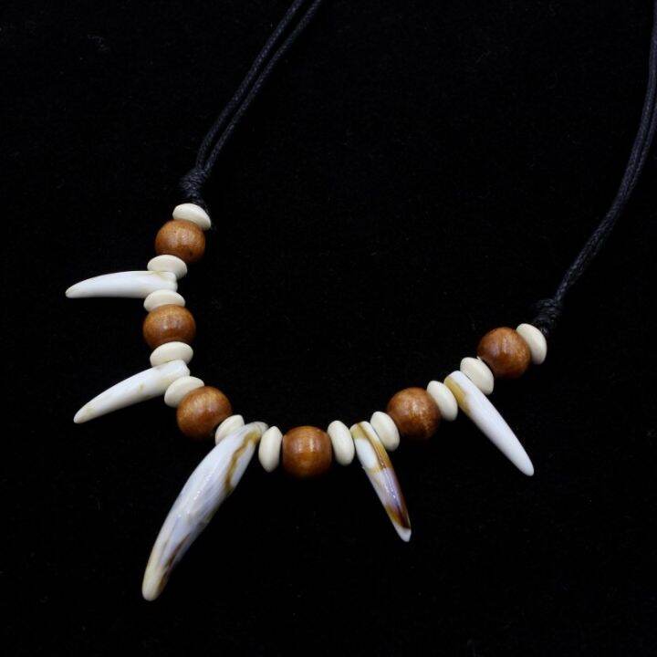 cw-teeth-necklace-men-wax-rope-braided-imitation-wolf-fangs-necklace-surfer-adjustable-beaded-amulet