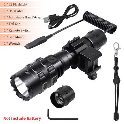 Tactical Flashlight 1600 Lumen with Flashlight Mount Clip + Rechargeable Battery + Remote Switch Outdoor Hunting Weapon Light