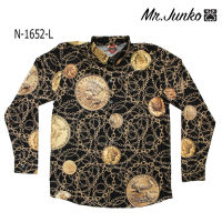 ?ส่งฟรี?เชิ้ตแขนสั้น งานต่อลาย mr-Junko ผ้าซาติน นิ่มใส่สบายไม่ร้อน N-1652-L