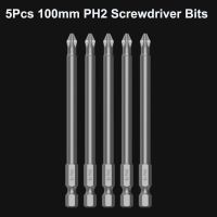 Tonsiki 5pcs 100mm/120mm Anti Slip Screwdriver Bits Magnetic Electric PH2 Screwdriver Set 1/4 Inch Hex Cross Head Drill Bit Hand Screw Nut Drivers