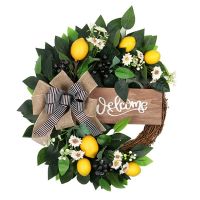 Artificial Lemon Wreath Spring Summer Wreath for Front Door Window Wall Wedding Party Farmhouse Home Decoration