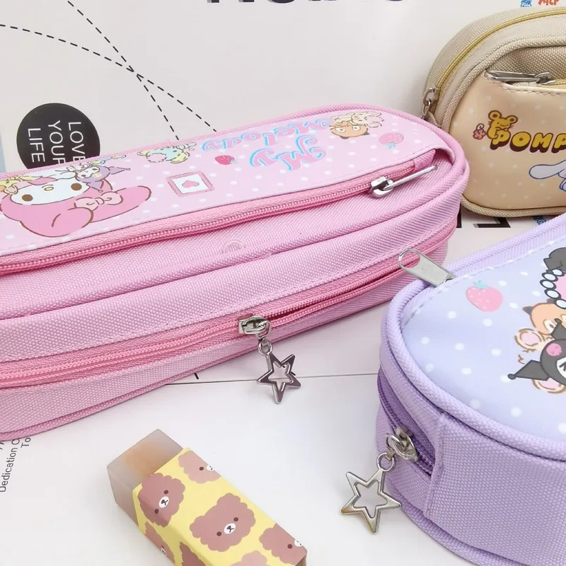 Sanrio ins Japanese cartoon pen bag girl lovely girl heart melody koro  meters high red appearance is double pencil case large capacity level  children contracted canvas bag pupil pencil case 