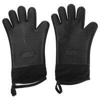 BBQ Gloves, Heat-Resistant Waterproof and Non-Slip Extended Silicone Gloves for Barbecue, Kitchen Cooking, Oven, 2 Pack