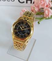 SEIKO 5 Automatic รุ่น SNKL40K1 นาฬิกาข้อมือผู้ชายสายแสตนเลส สีทอง หน้าปัดโรมันสีดำ - ของแท้ 100% รับประกันสินค้า 1 ปี