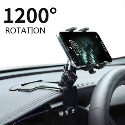 1200 Degree Universal Dashboard Car Phone Clip Rear View Mirror Sunshade Baffle Car Phone Holder Mobile Phone Mount Stand GPS Car Mounts