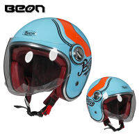 BEON B108A Vintage Motorcycle Helmet 3/4 Helmet Double Lens Sun Blocker Open Face Helmet