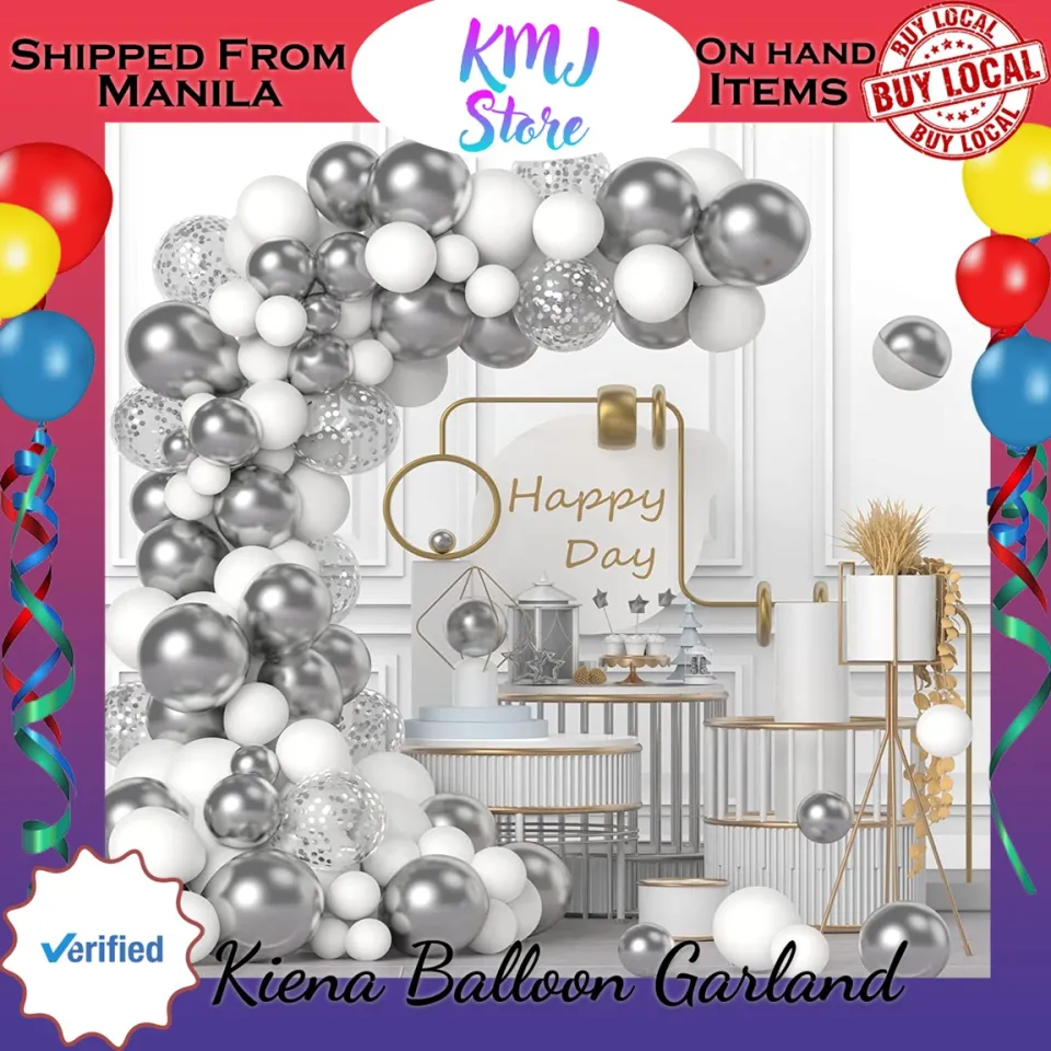 White and Silver Balloon Garland Arch Kit - Metallic White Silver Confetti  Latex Balloons for Graduation Birthday Baby Shower Wedding Father's Day