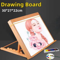 French TableTop Easel Sketch Wood Stand แบบพกพาศิลปินไม้ Easels มัลติฟังก์ชั่ร่างภาพวาดกล่องปรับ Adjustable Artist Drawing Board Painting SIZE30*27*22cm