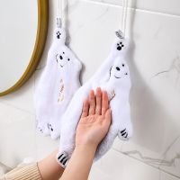 Polar Bear Hand Wipe Hanging Towel Cute Cartoon Shaped Coral Velvet Towel Quick Dry Kitchen Household Hangable Wipe Hand Towel