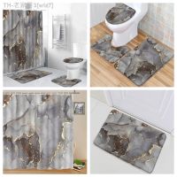 【CW】▬♗  Abstract Marble Texture Shower Curtains Gray Stone Grain Crack Pattern U-shape Rugs Toilet Cover