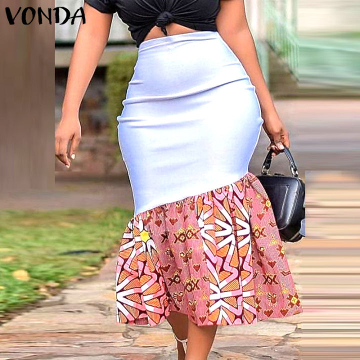 VONDA Womens Elegant Skirts High Waist Bodycon Skirt Dress Floral