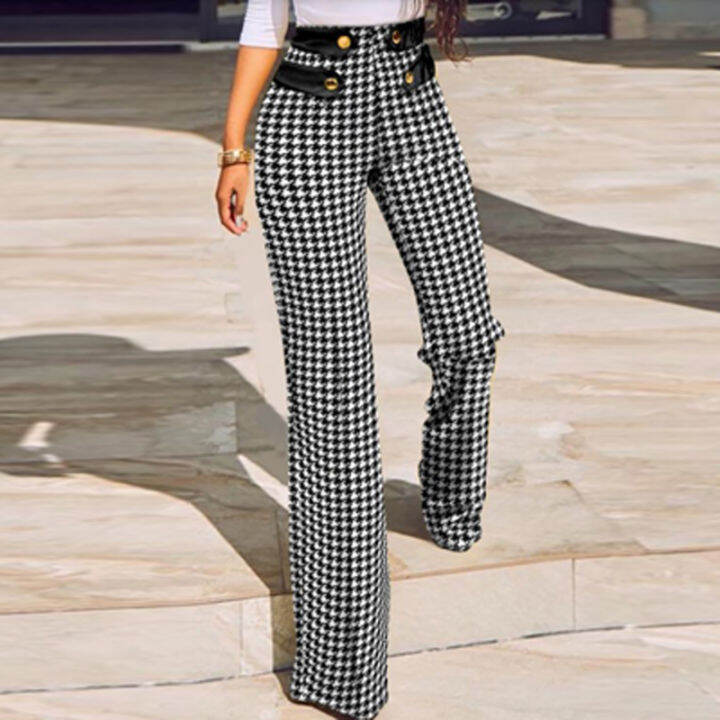 women-new-autumn-slim-bodycon-trousers-spring-high-waist-buttoned-office-suit-pants-houndstooth-plaid-print-straight-pants-mujer