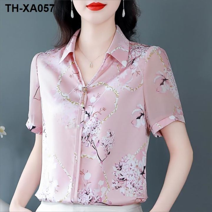 high-end-silk-womens-new-casual-all-match-foreign-style-summer-top-short-sleeved-printed-temperament