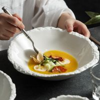 Rock grain pointed bowl white ceramic soup bowl noodle bowl high-grade tableware salad bowl large.