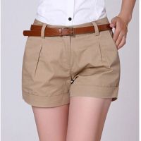 ┅ xing lu nan Zity Summer Women Casual Shorts 2xl New Lady Female Casual Draped Summer Shorts Pockets Zipper Solid Khaki / White