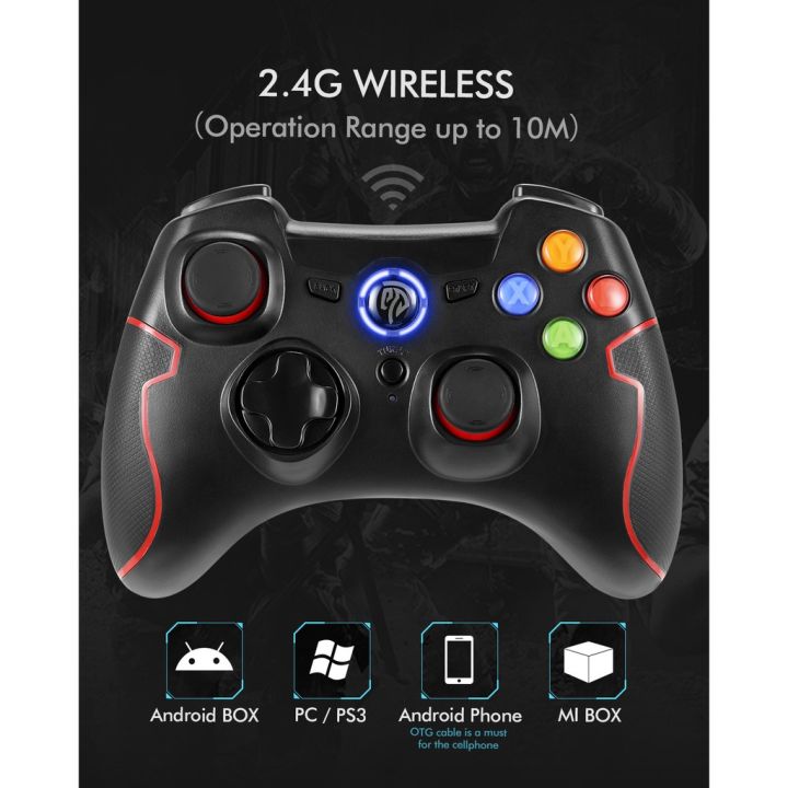 easysmx-esm-9013-2-4g-wireless-controller-with-receiver-joysticks-dual-vibration-turbo-for-ps3-android-phone-tablet-window-pc-black-red