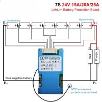 BMS 7S 24V 15A 20A 25A Li-Ion Lmo Ternary ลิเธียม18650ลิเธียมที่สมดุลแผ่นป้องกันและอุณหภูมิป้องกัน NTC