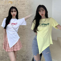 พร้อมส่ง เสื้อแขนสั้นแบบไม่สม่ำเสมอ เสื้อยืดแขนสั้นทรงหลวมสไตล์เกาหลี สไตล์เกาหลีเสื้อเสื้อยืด