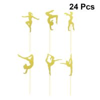 【CW】✕  24pcs Toppers Picks Gymnastics Dessert Glitter Birthday Happy Appetizer Insert Gym Decorations