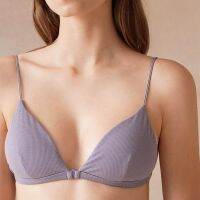 Saibras เสื้อในไร้โครงไม่มีโครง เน้นใส่สบาย ตะขอหน้า สายบาง สีม่วง Purple Blueberries Hi Wireless bra slim strap bra