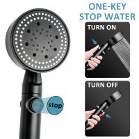 Shower Head Water Saving Black 5 Mode Adjustable High Pressure One Key Stop Massage Eco Bathroom Accessories Showerheads