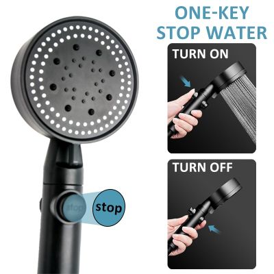 Shower Head Water Saving Black 5 Mode Adjustable High Pressure One Key Stop Massage Eco Bathroom Accessories  by Hs2023