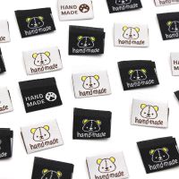 50Pcs Cute Panda Handmade Labels Black White Cotton Cloth Tags for Clothing Hand Made Labels Garment Accesssories 25*45MM Labels