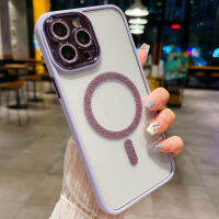 เคสโทรศัพท์กันแตกป้องกันเต็มรูปแบบแม่เหล็กใสกากเพชรสำหรับ IPhone 11 12 13 14 15 Pro Max Plus