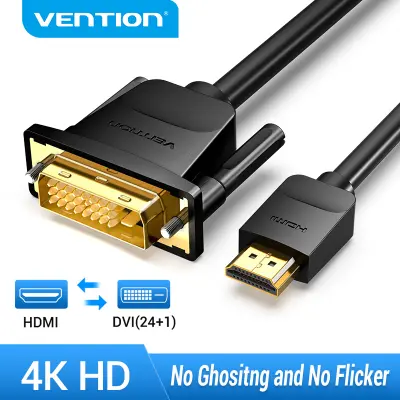 Vention HDMI to DVI Cable DVI D 24+1 Pin HDMI DVI Adapter Cable Male To Male Support 1080P 60Hz HD & DVI To HDMI สาย 4K 60Hz High Speed 3D For PC Laptop to TV Monitor DVD Xbox Projector PS3 PS4 คอมพิวเตอร์ 0.5 1m 2เมตร 3 5Meter Wire