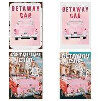 Taylor Getaway Car Poster Wall Art,โปสเตอร์รถสีชมพูมีสไตล์ป้ายดีบุก,แผ่นโลหะตกแต่งสำหรับผนังห้องน้ำ,เหมาะสำหรับ Man Cave และ Bathroom Decor