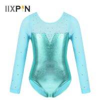 Gymnastics Leotard Girls One-Piece Sparkle dance costume Kids Tulle Long Sleeve Sparkly Rhinestone Metallic Ballet Dance leotard