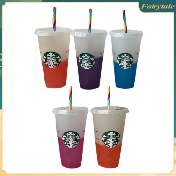 Starbucks, Dining, Set 5 Starbuckscolor Change Confetti Reusable Cold Cups  Lids Straws 24oz Venti