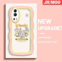 เคส JIUMOO สำหรับ VIVO Y72 5G Y52 5G Y75s 5G เคสลายการ์ตูนวินนี่ช้อนส้อมมีดหมีพูห์สร้างสรรค์ครีมซิลิโคนลายคลื่นเคสโทรศัพท์แบบใสแฟชั่นกล่องกันกระแทกป้องกันเลนส์กล้องเคสนิ่มโปร่งใส