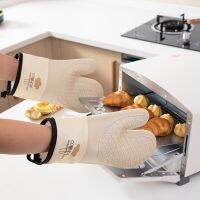 Cooking Anti-scalding Oven Gloves Kitchen Silicone Cotton Gloves Tray Waterproof Heat Resistant Oven Mitt Double Layer Hand Clip