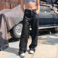 Waatfaak Streetwear Grunge Fairycore Denim Jeans Black Printed Baggy Cargo Pants Vintage Fashion Boyfriend Mon Jeans Women 2021