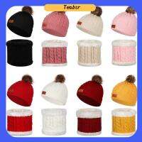 TEABSR Pom Bobble แฟชั่นเฟอร์อบอุ่นในฤดูหนาวหมวกคลุมศีรษะเด็กทารกถักหมวกผ้าสี่เหลี่ยมสำหรับพันคอชุดผ้าพันคอหมวกถัก